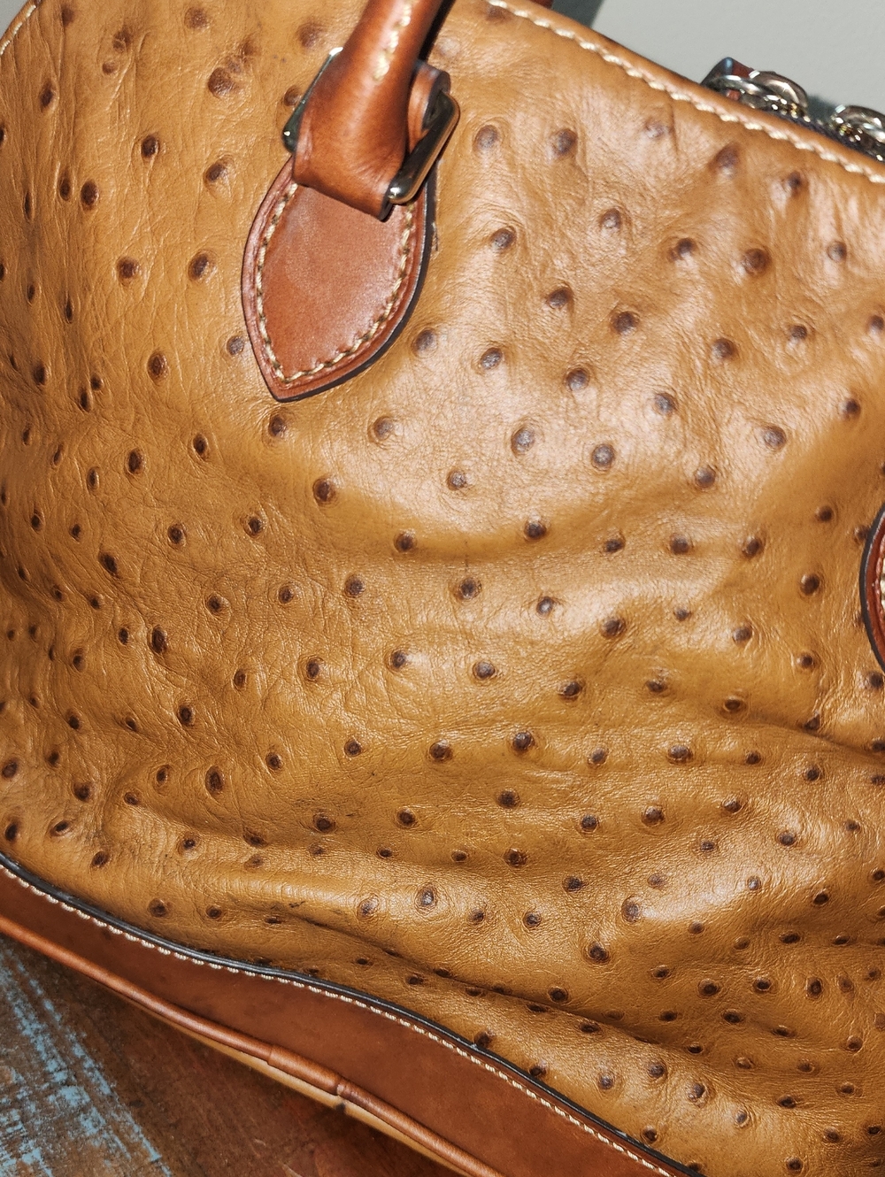 Dooney & Bourke Tan Brown Ostrich Embossed Satchel Purse Project - Picture 8 of 13